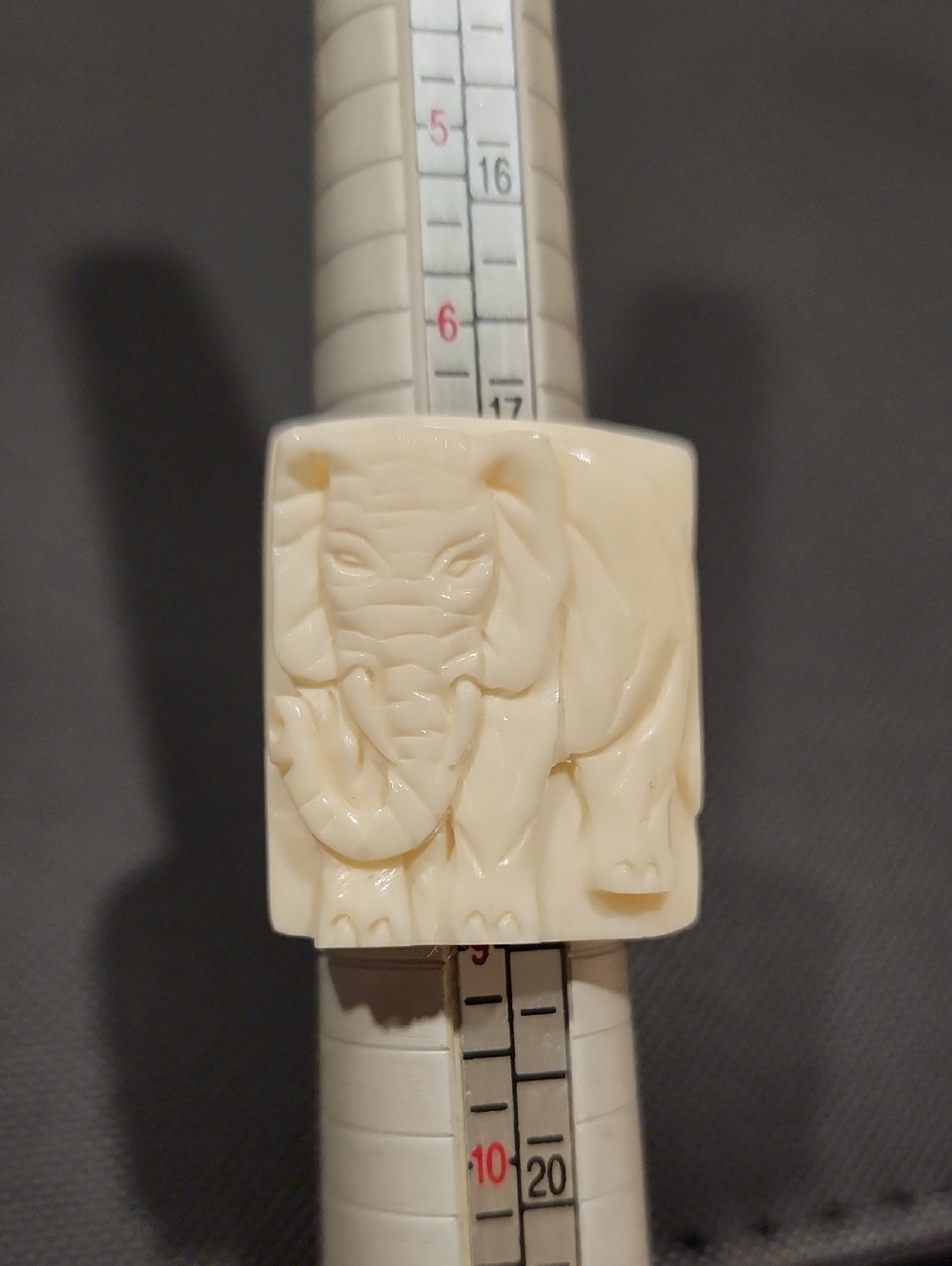 Carved Elephant Statement Ring in Cream